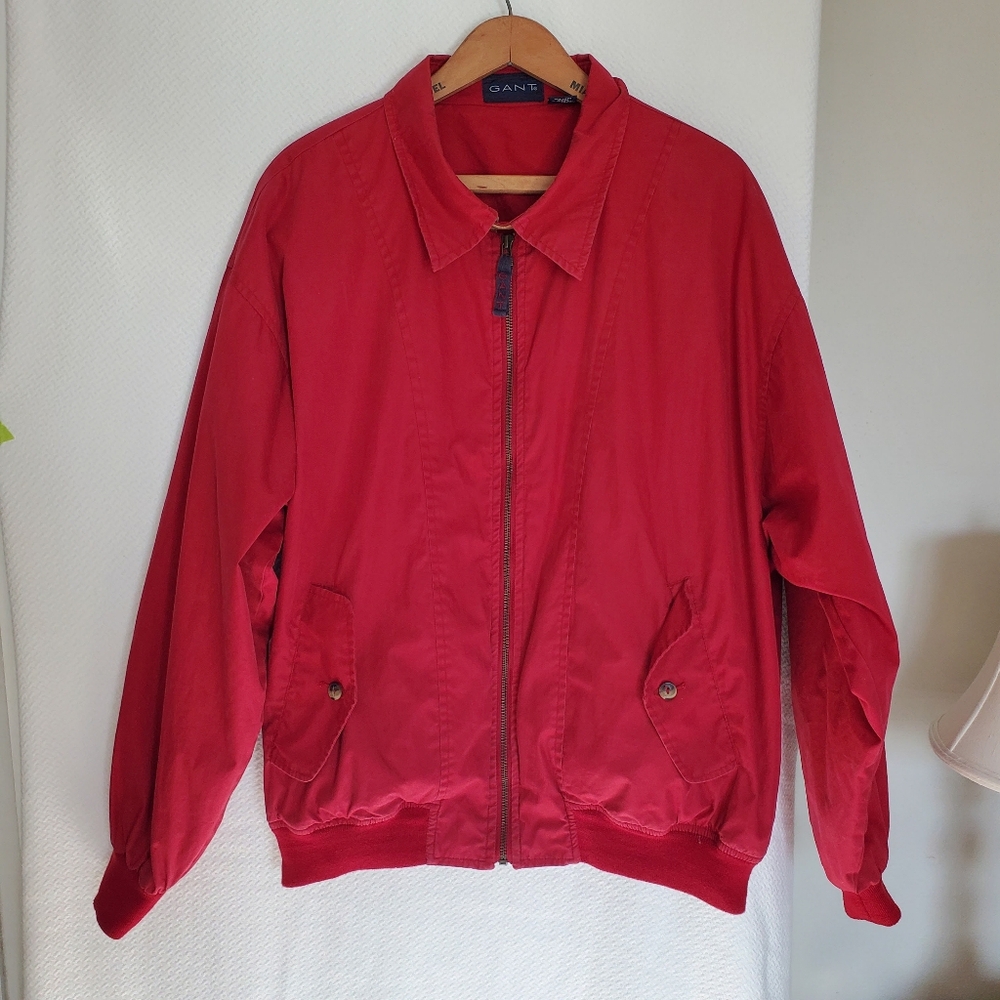 Vintage GANT Bomber Jacket Red with  Patch Collar Men's Sz Medium